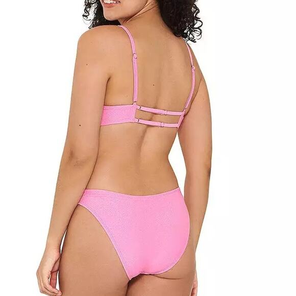 Ninety Nine Shirred Bralette Hi Leg V Waist Cheeky Bikini Swim Set Pink Shine M - Picture 2 of 10